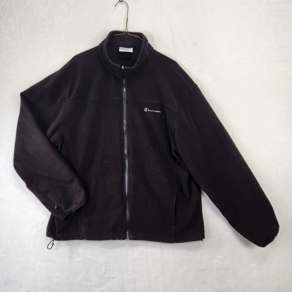 Champion Fleece Full Zip Jacket Mens XL Black Athleticwear Lightweight Warm